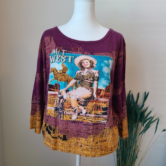 Take Two Tops - Out West Western Graphic and Beaded Tee
